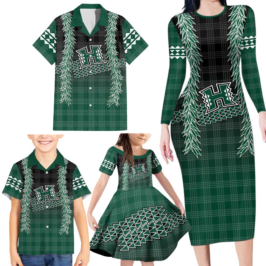 Rainbow Warriors Hawaii Palaka Family Matching Long Sleeve Bodycon Dress and Hawaiian Shirt Maile Lei LT7 - Polynesian Pride