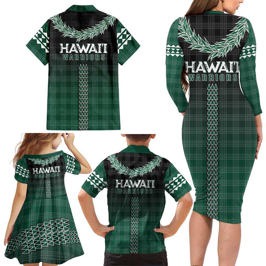 Rainbow Warriors Hawaii Palaka Family Matching Long Sleeve Bodycon Dress and Hawaiian Shirt Maile Lei LT7 - Polynesian Pride