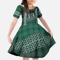 Rainbow Warriors Hawaii Palaka Family Matching Mermaid Dress and Hawaiian Shirt Maile Lei LT7 Daughter's Dress Dark Green - Polynesian Pride