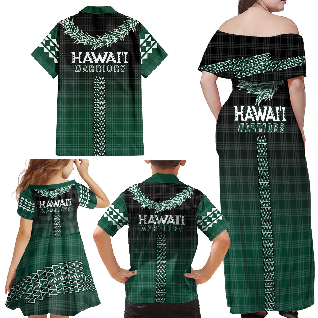Rainbow Warriors Hawaii Palaka Family Matching Off Shoulder Maxi Dress and Hawaiian Shirt Maile Lei LT7 - Polynesian Pride