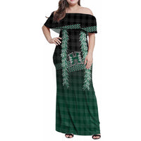 Rainbow Warriors Hawaii Palaka Family Matching Off Shoulder Maxi Dress and Hawaiian Shirt Maile Lei LT7 Mom's Dress Dark Green - Polynesian Pride