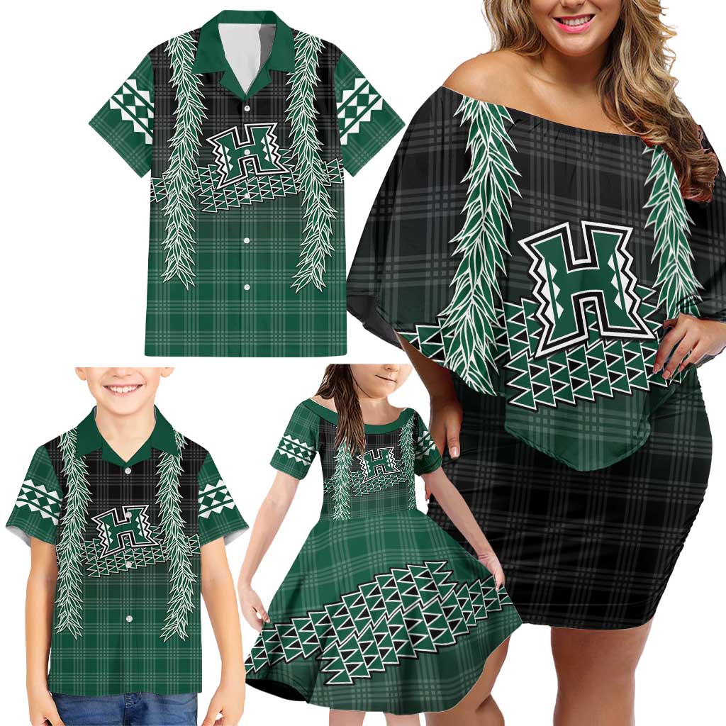 Rainbow Warriors Hawaii Palaka Family Matching Off Shoulder Short Dress and Hawaiian Shirt Maile Lei LT7 - Polynesian Pride