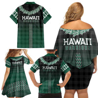 Rainbow Warriors Hawaii Palaka Family Matching Off Shoulder Short Dress and Hawaiian Shirt Maile Lei LT7 - Polynesian Pride