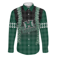 Rainbow Warriors Hawaii Palaka Family Matching Off Shoulder Short Dress and Hawaiian Shirt Maile Lei LT7 Dad's Shirt - Long Sleeve Dark Green - Polynesian Pride