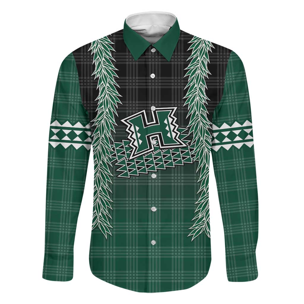 Rainbow Warriors Hawaii Palaka Family Matching Summer Maxi Dress and Hawaiian Shirt Maile Lei LT7 Dad's Shirt - Long Sleeve Dark Green - Polynesian Pride
