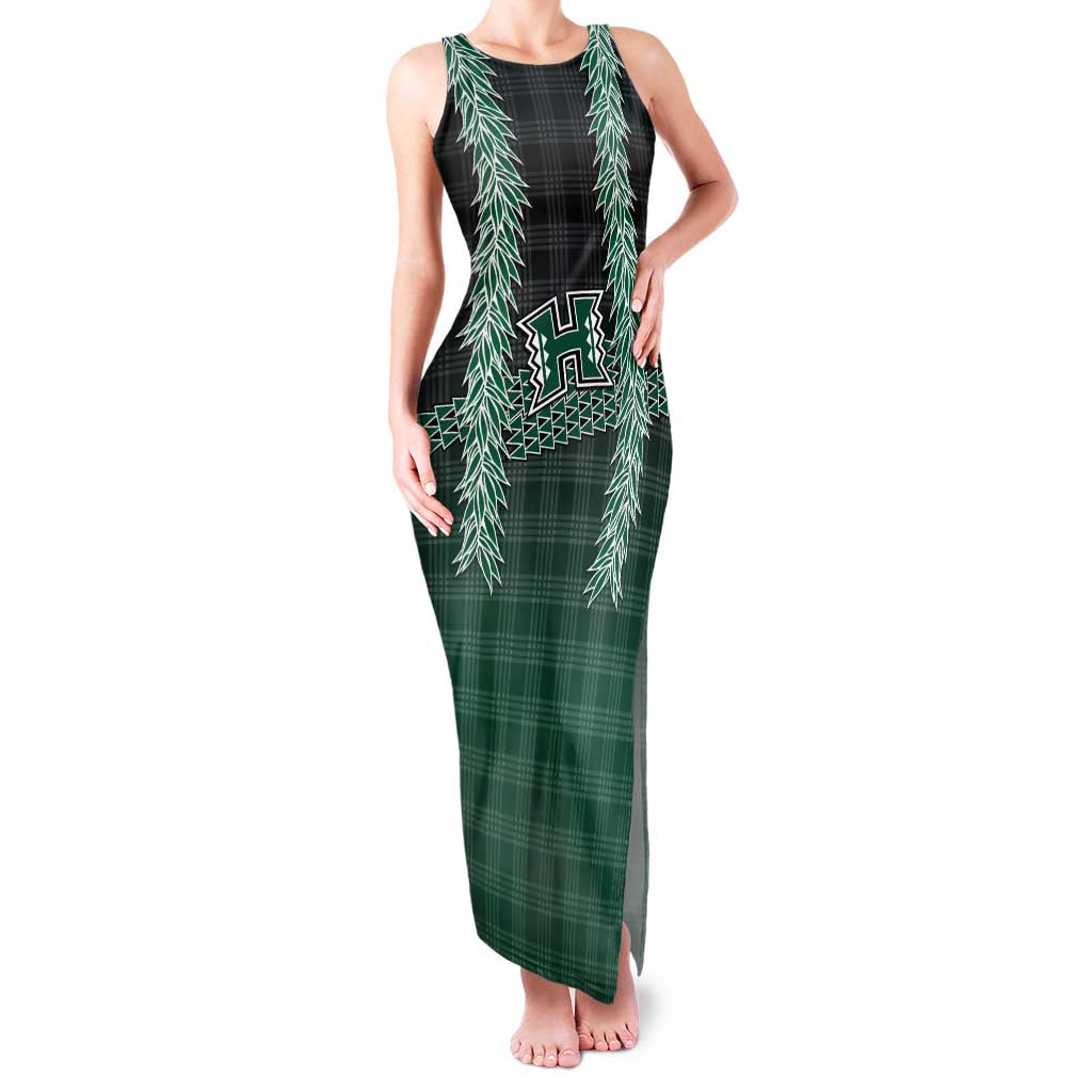 Rainbow Warriors Hawaii Palaka Family Matching Tank Maxi Dress and Hawaiian Shirt Maile Lei LT7 Mom's Dress Dark Green - Polynesian Pride
