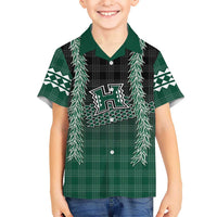 Rainbow Warriors Hawaii Palaka Family Matching Tank Maxi Dress and Hawaiian Shirt Maile Lei LT7 Son's Shirt Dark Green - Polynesian Pride