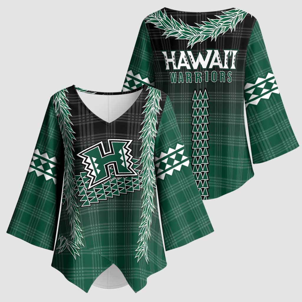 Rainbow Warriors Hawaii Palaka Kimono Sleeve Blouse Maile Lei - Polynesian Pride