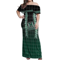 Rainbow Warriors Hawaii Palaka Off Shoulder Maxi Dress Maile Lei LT7 Women Dark Green - Polynesian Pride