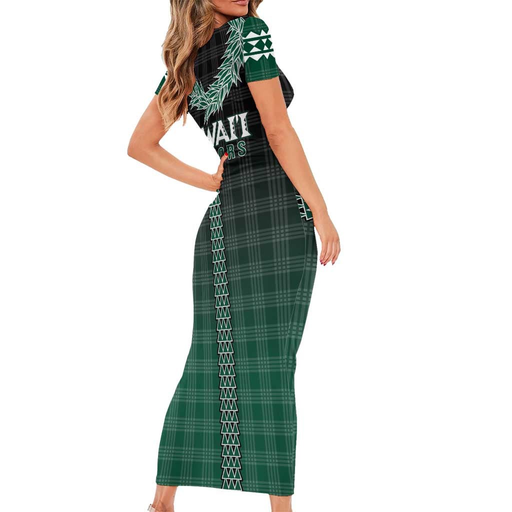 Rainbow Warriors Hawaii Palaka Short Sleeve Bodycon Dress Maile Lei LT7 - Polynesian Pride