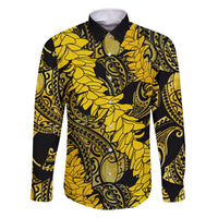 Hawaii Oahu Ilima Lei Family Matching Tank Maxi Dress and Hawaiian Shirt LT7 Dad's Shirt - Long Sleeve Yellow - Polynesian Pride
