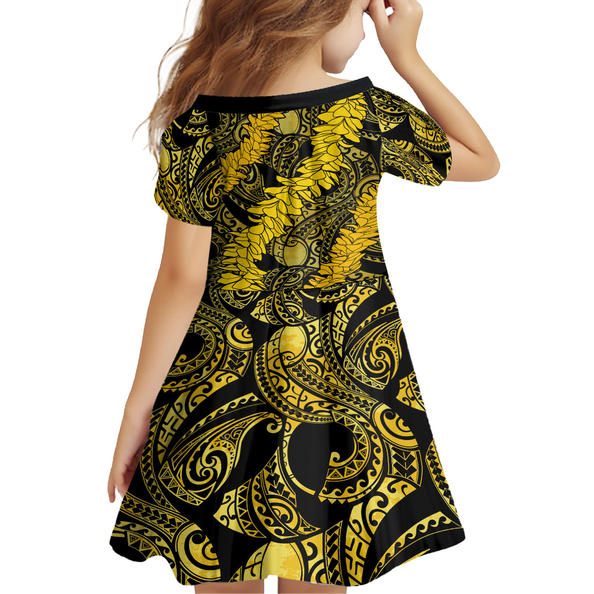 Hawaii Oahu Ilima Lei Kid Short Sleeve Dress LT7 - Polynesian Pride
