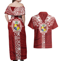 Tonga Independence Day Couples Matching Off Shoulder Maxi Dress and Hawaiian Shirt Tongatapu Lion Ngatu Motifs LT7 - Polynesian Pride