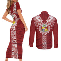 Tonga Independence Day Couples Matching Short Sleeve Bodycon Dress and Long Sleeve Button Shirt Tongatapu Lion Ngatu Motifs LT7 - Polynesian Pride
