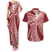 Tonga Independence Day Couples Matching Tank Maxi Dress and Hawaiian Shirt Tongatapu Lion Ngatu Motifs LT7 Red - Polynesian Pride