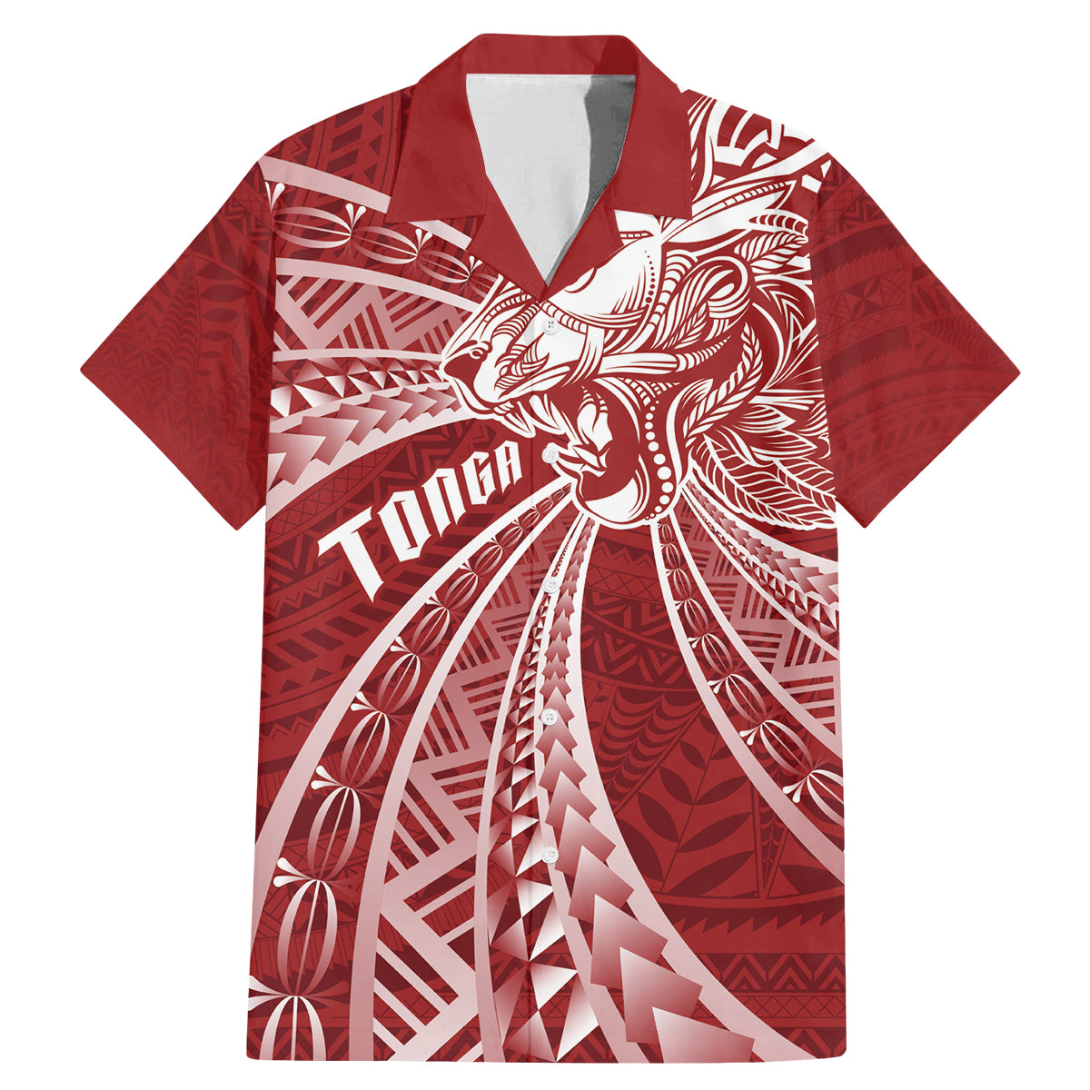 Tonga Independence Day Family Matching Mermaid Dress and Hawaiian Shirt Tongatapu Lion Ngatu Motifs LT7 Dad's Shirt - Short Sleeve Red - Polynesian Pride