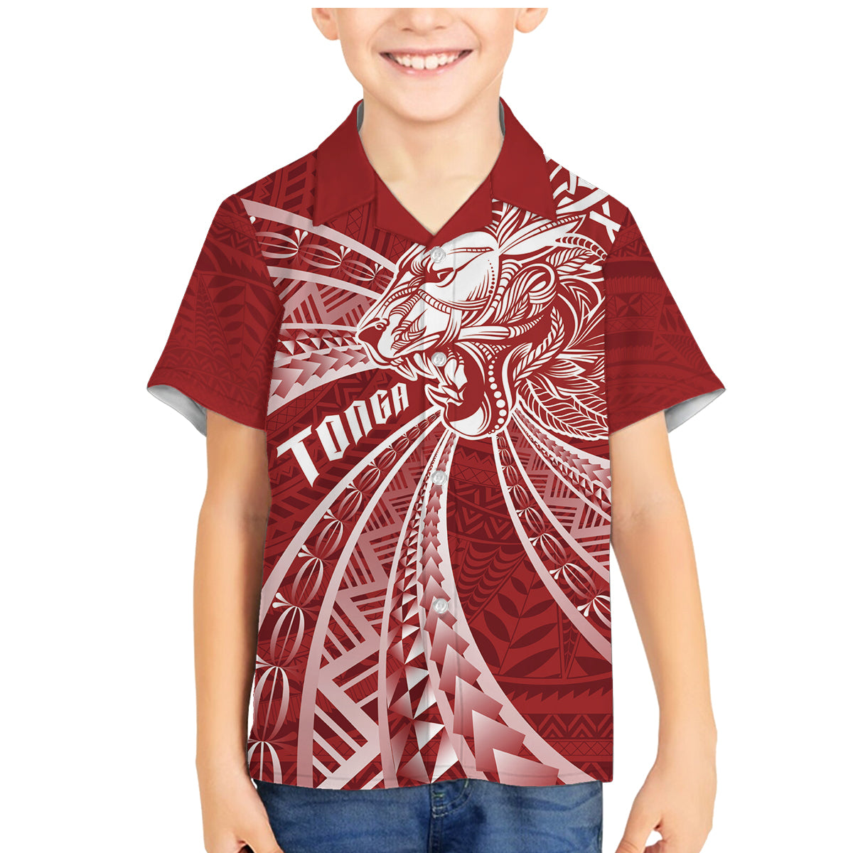 Tonga Independence Day Family Matching Mermaid Dress and Hawaiian Shirt Tongatapu Lion Ngatu Motifs LT7 Son's Shirt Red - Polynesian Pride