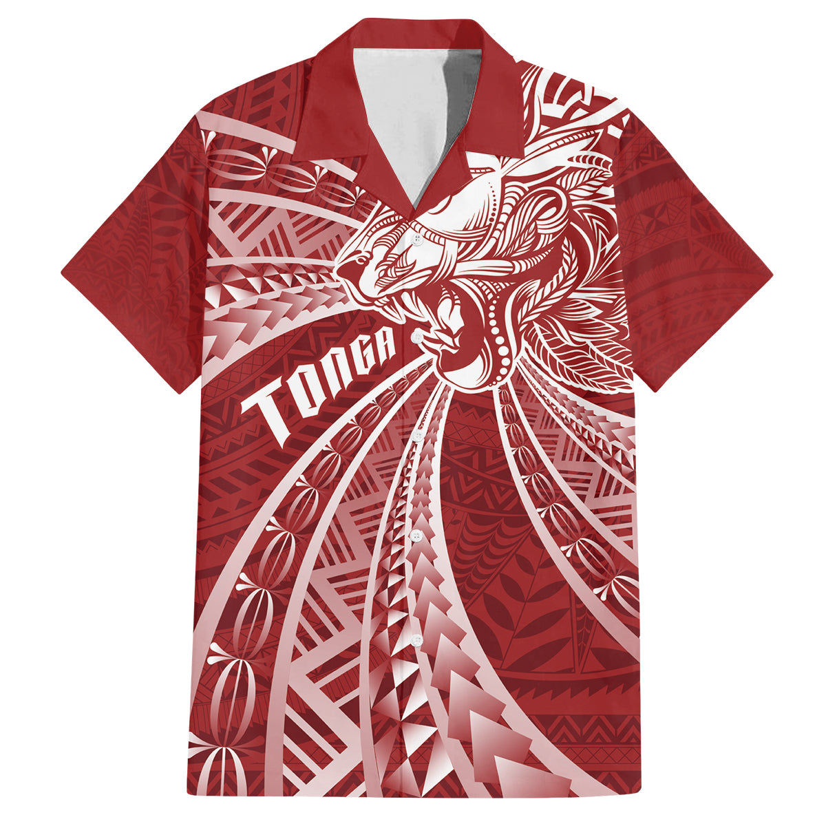 Tonga Independence Day Family Matching Off Shoulder Maxi Dress and Hawaiian Shirt Tongatapu Lion Ngatu Motifs LT7 Dad's Shirt - Short Sleeve Red - Polynesian Pride