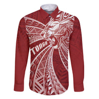 Tonga Independence Day Family Matching Off Shoulder Maxi Dress and Hawaiian Shirt Tongatapu Lion Ngatu Motifs LT7 Dad's Shirt - Long Sleeve Red - Polynesian Pride