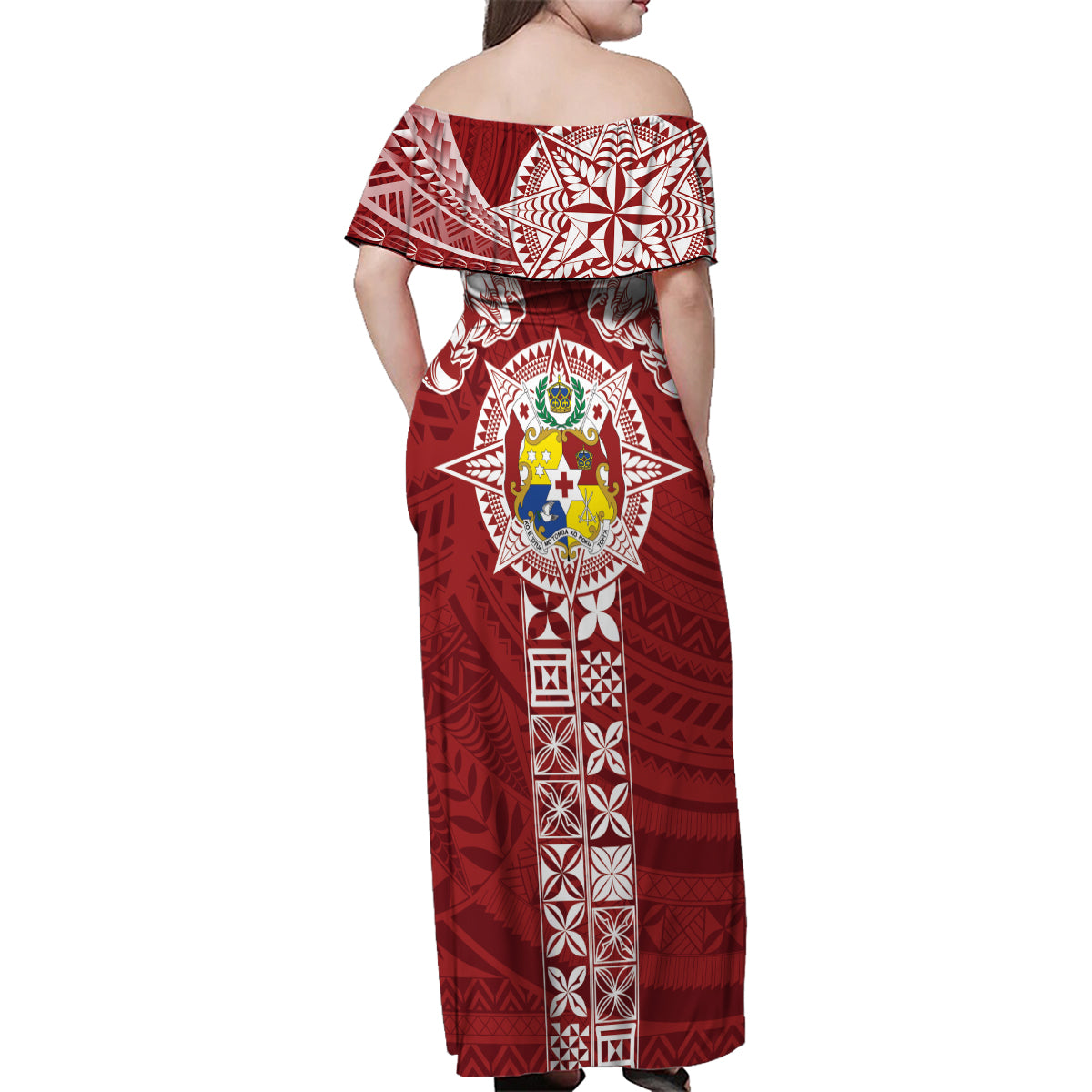 Tonga Independence Day Family Matching Off Shoulder Maxi Dress and Hawaiian Shirt Tongatapu Lion Ngatu Motifs LT7 - Polynesian Pride