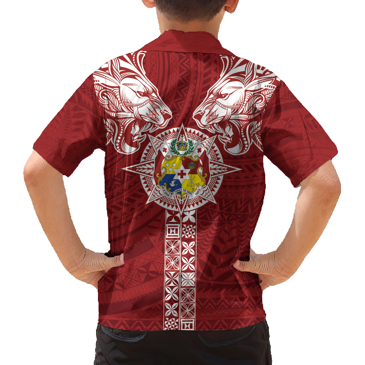 Tonga Independence Day Family Matching Off Shoulder Short Dress and Hawaiian Shirt Tongatapu Lion Ngatu Motifs LT7 - Polynesian Pride