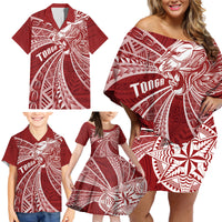 Tonga Independence Day Family Matching Off Shoulder Short Dress and Hawaiian Shirt Tongatapu Lion Ngatu Motifs LT7 - Polynesian Pride
