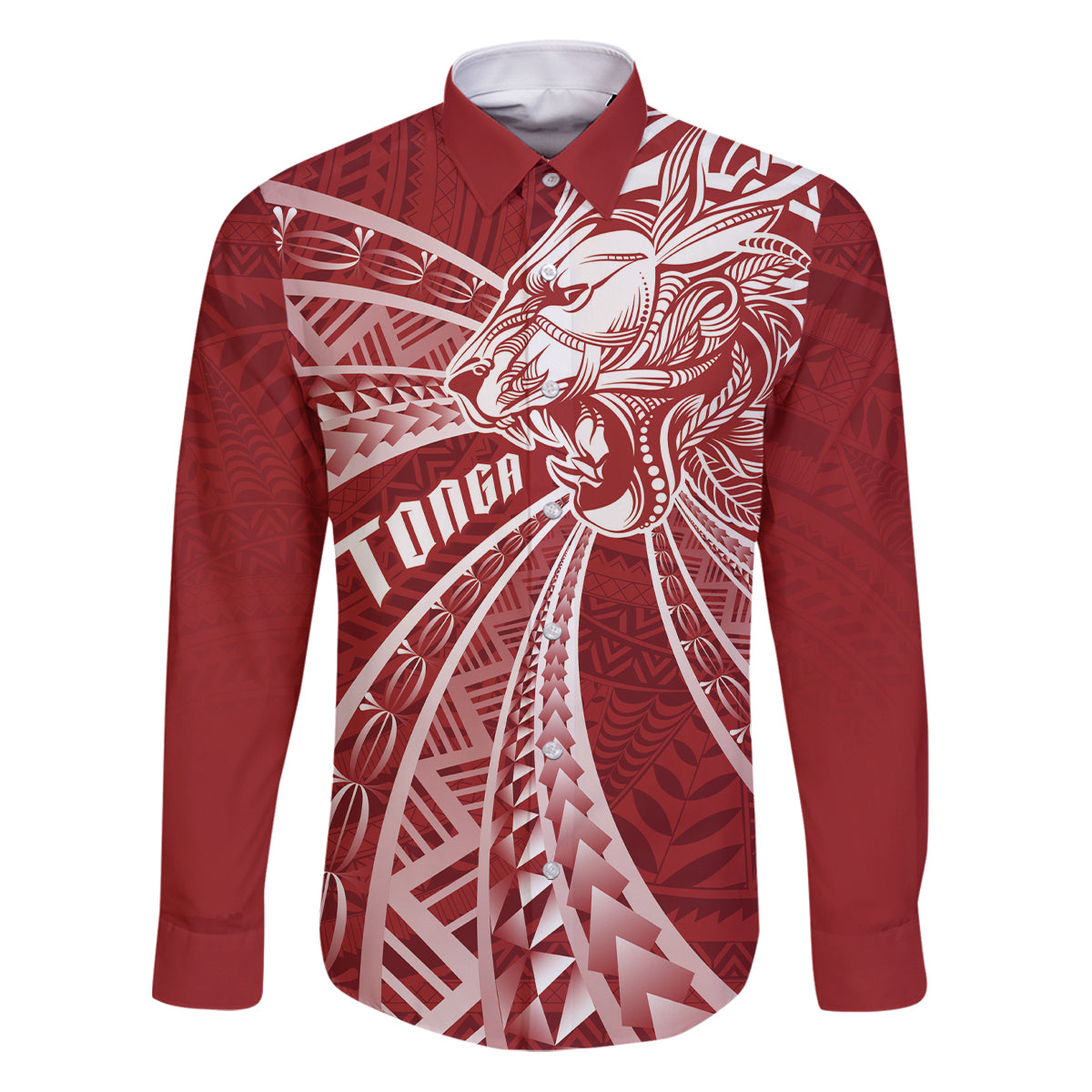 Tonga Independence Day Family Matching Puletasi and Hawaiian Shirt Tongatapu Lion Ngatu Motifs LT7 Dad's Shirt - Long Sleeve Red - Polynesian Pride