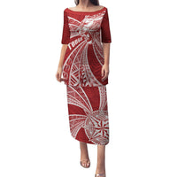Tonga Independence Day Family Matching Puletasi and Hawaiian Shirt Tongatapu Lion Ngatu Motifs LT7 Mom's Dress Red - Polynesian Pride