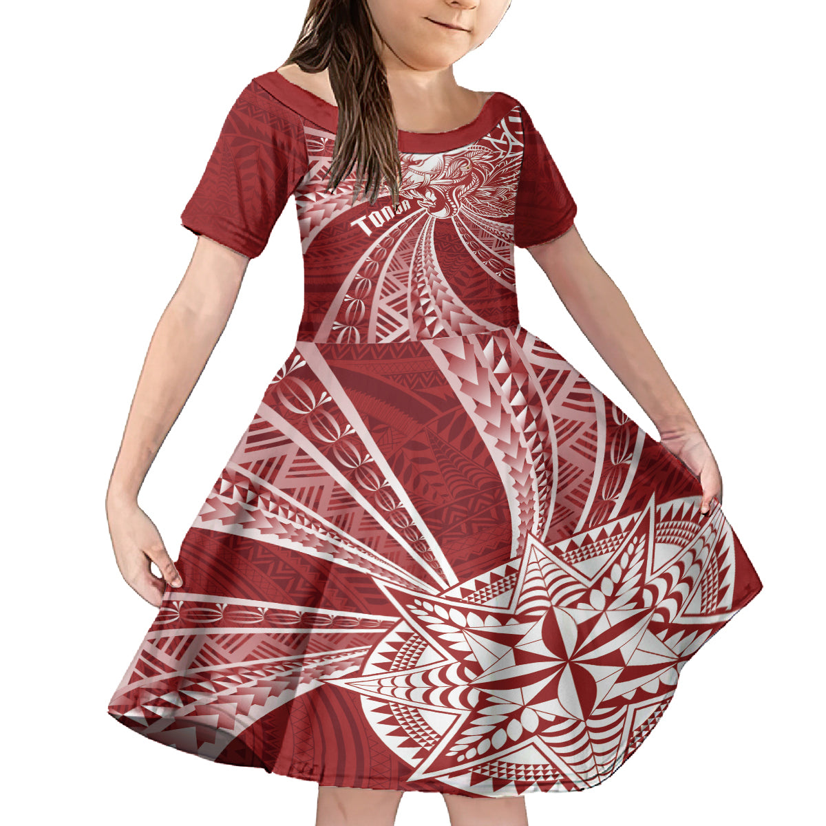 Tonga Independence Day Family Matching Tank Maxi Dress and Hawaiian Shirt Tongatapu Lion Ngatu Motifs LT7 Daughter's Dress Red - Polynesian Pride