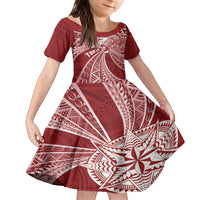 Tonga Independence Day Kid Short Sleeve Dress Tongatapu Lion Ngatu Motifs