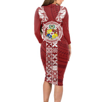 Tonga Independence Day Long Sleeve Bodycon Dress Tongatapu Lion Ngatu Motifs LT7 - Polynesian Pride