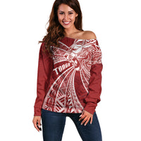 Tonga Independence Day Off Shoulder Sweater Tongatapu Lion Ngatu Motifs