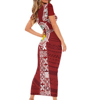 Tonga Independence Day Short Sleeve Bodycon Dress Tongatapu Lion Ngatu Motifs LT7 - Polynesian Pride