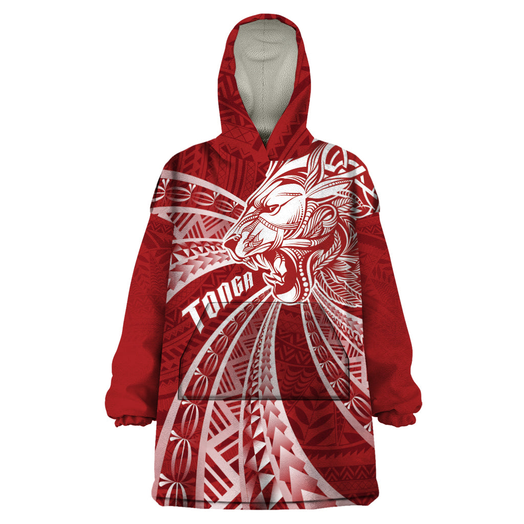Tonga Independence Day Wearable Blanket Hoodie Tongatapu Lion Ngatu Motifs LT7 One Size Red - Polynesian Pride