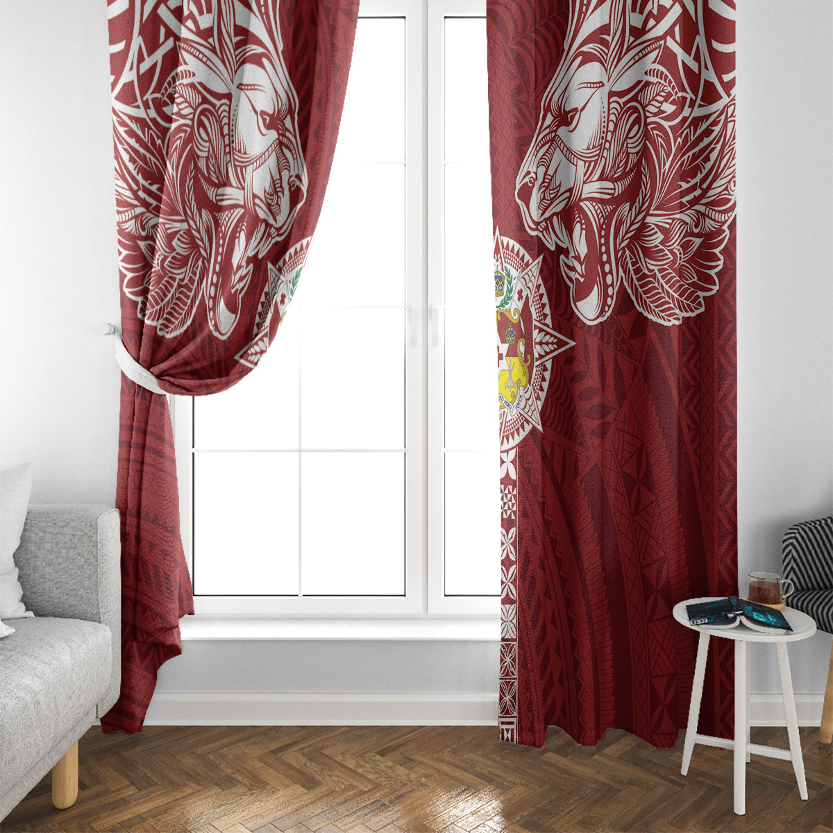 Tonga Independence Day Window Curtain Tongatapu Lion Ngatu Motifs