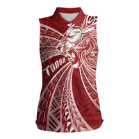 Tonga Independence Day Women Sleeveless Polo Shirt Tongatapu Lion Ngatu Motifs LT7 Female Red - Polynesian Pride