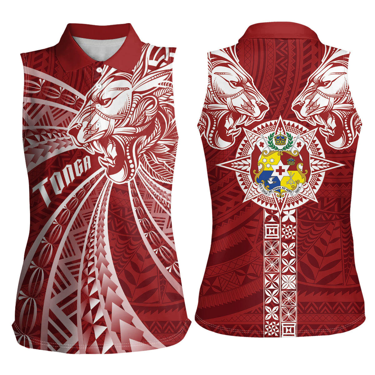 Tonga Independence Day Women Sleeveless Polo Shirt Tongatapu Lion Ngatu Motifs LT7 - Polynesian Pride
