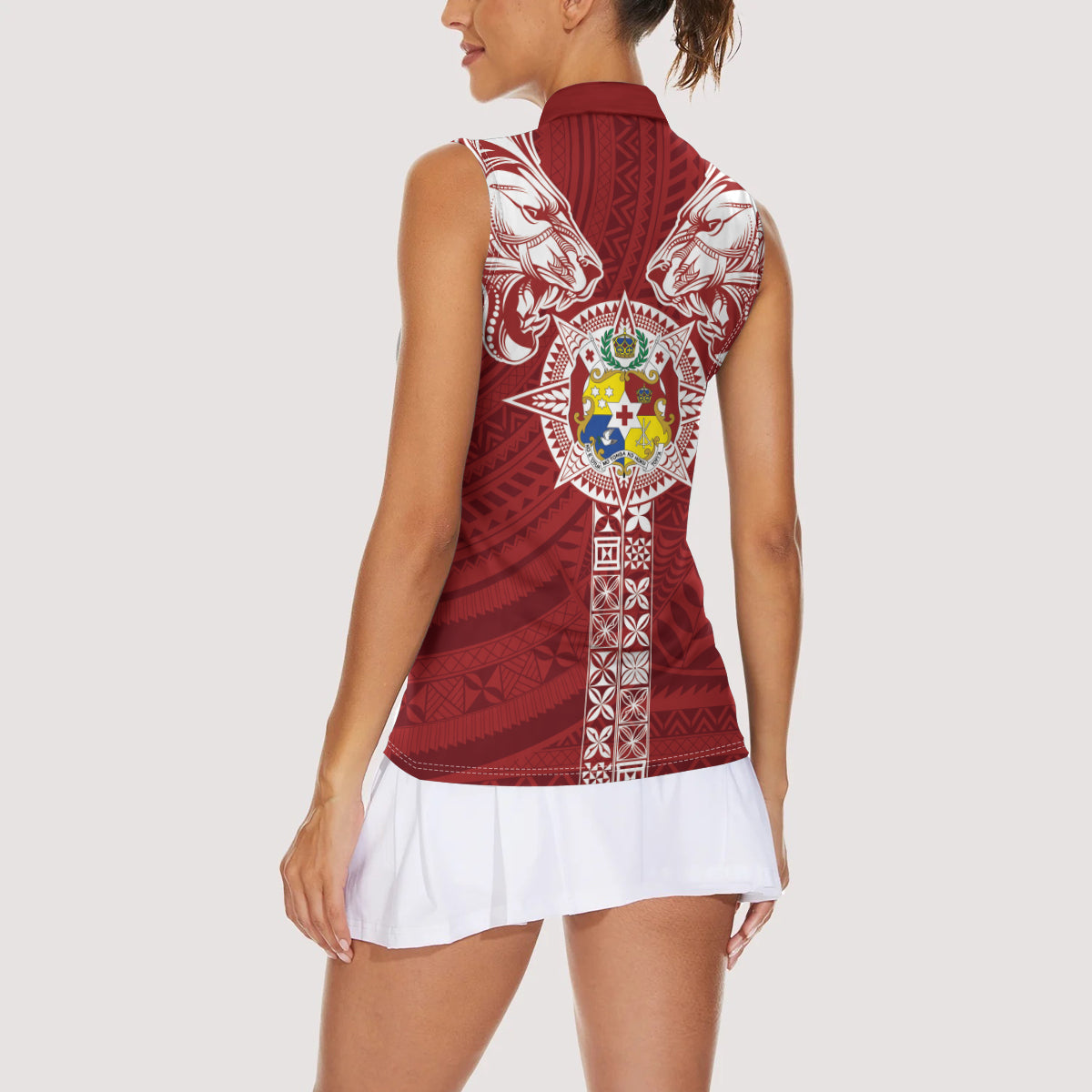 Tonga Independence Day Women Sleeveless Polo Shirt Tongatapu Lion Ngatu Motifs LT7 - Polynesian Pride
