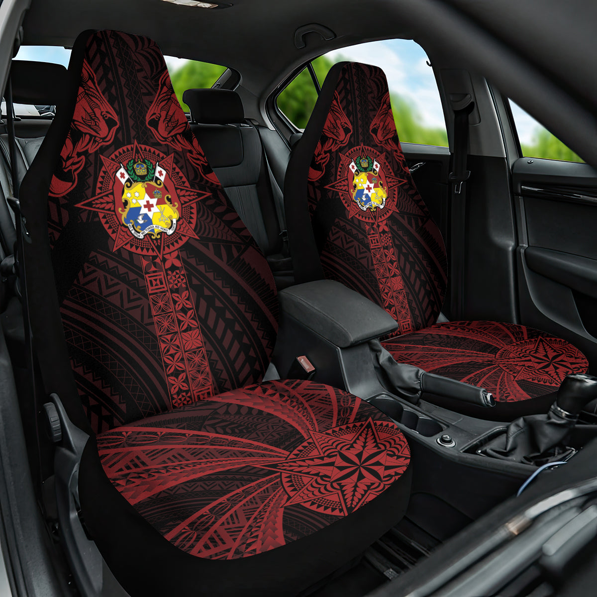 Tonga Independence Day Car Seat Cover Tongatapu Lion Ngatu Motifs Black Ver. LT7 One Size Black - Polynesian Pride