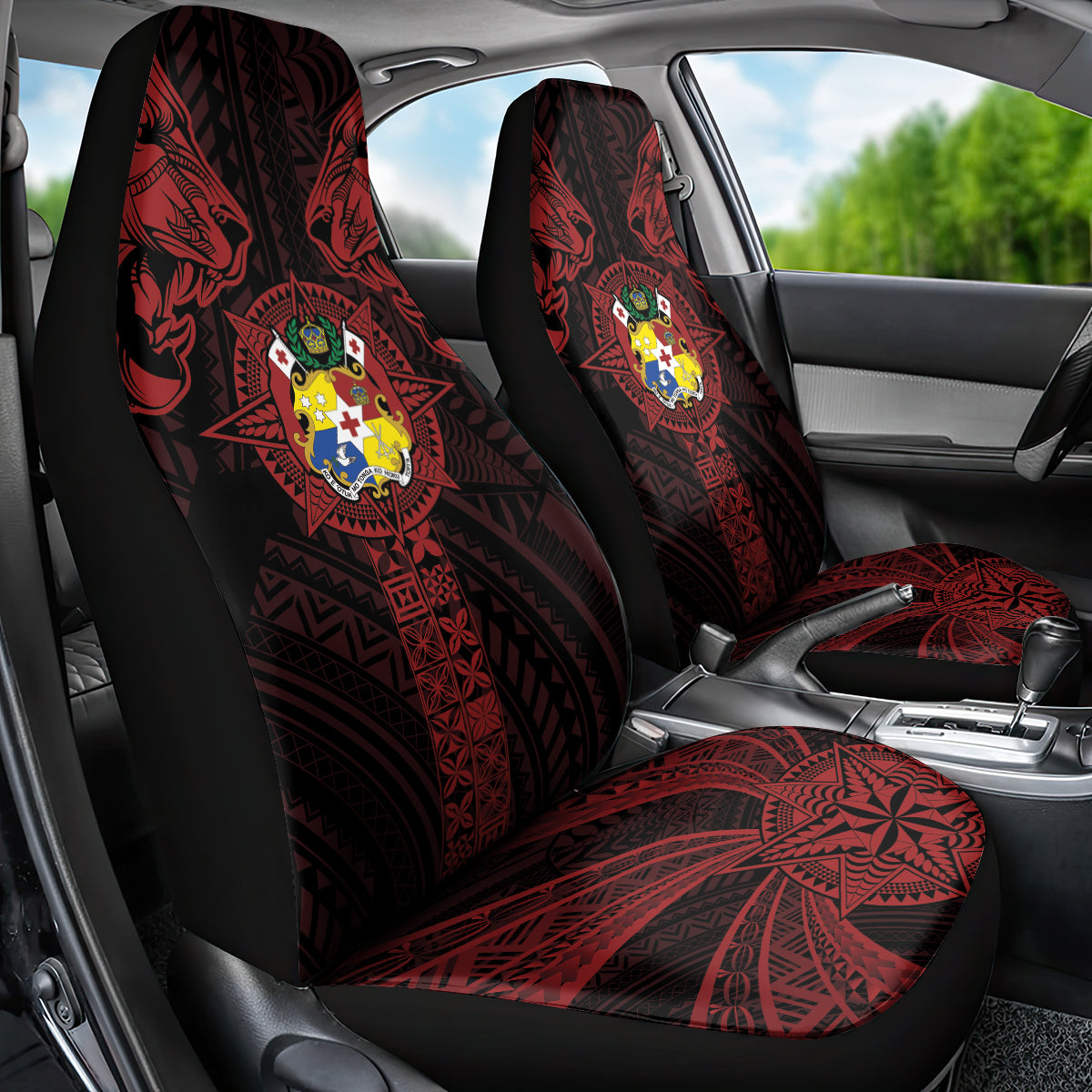 Tonga Independence Day Car Seat Cover Tongatapu Lion Ngatu Motifs Black Ver. LT7 - Polynesian Pride
