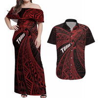 Tonga Independence Day Couples Matching Off Shoulder Maxi Dress and Hawaiian Shirt Tongatapu Lion Ngatu Motifs Black Ver. LT7 Black - Polynesian Pride