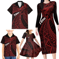 Tonga Independence Day Family Matching Long Sleeve Bodycon Dress and Hawaiian Shirt Tongatapu Lion Ngatu Motifs Black Ver. LT7 - Polynesian Pride