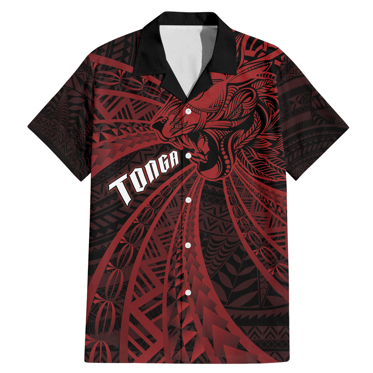 Tonga Independence Day Family Matching Mermaid Dress and Hawaiian Shirt Tongatapu Lion Ngatu Motifs Black Ver. LT7 Dad's Shirt - Short Sleeve Black - Polynesian Pride