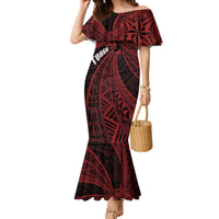 Tonga Independence Day Family Matching Mermaid Dress and Hawaiian Shirt Tongatapu Lion Ngatu Motifs Black Ver. LT7 Mom's Dress Black - Polynesian Pride