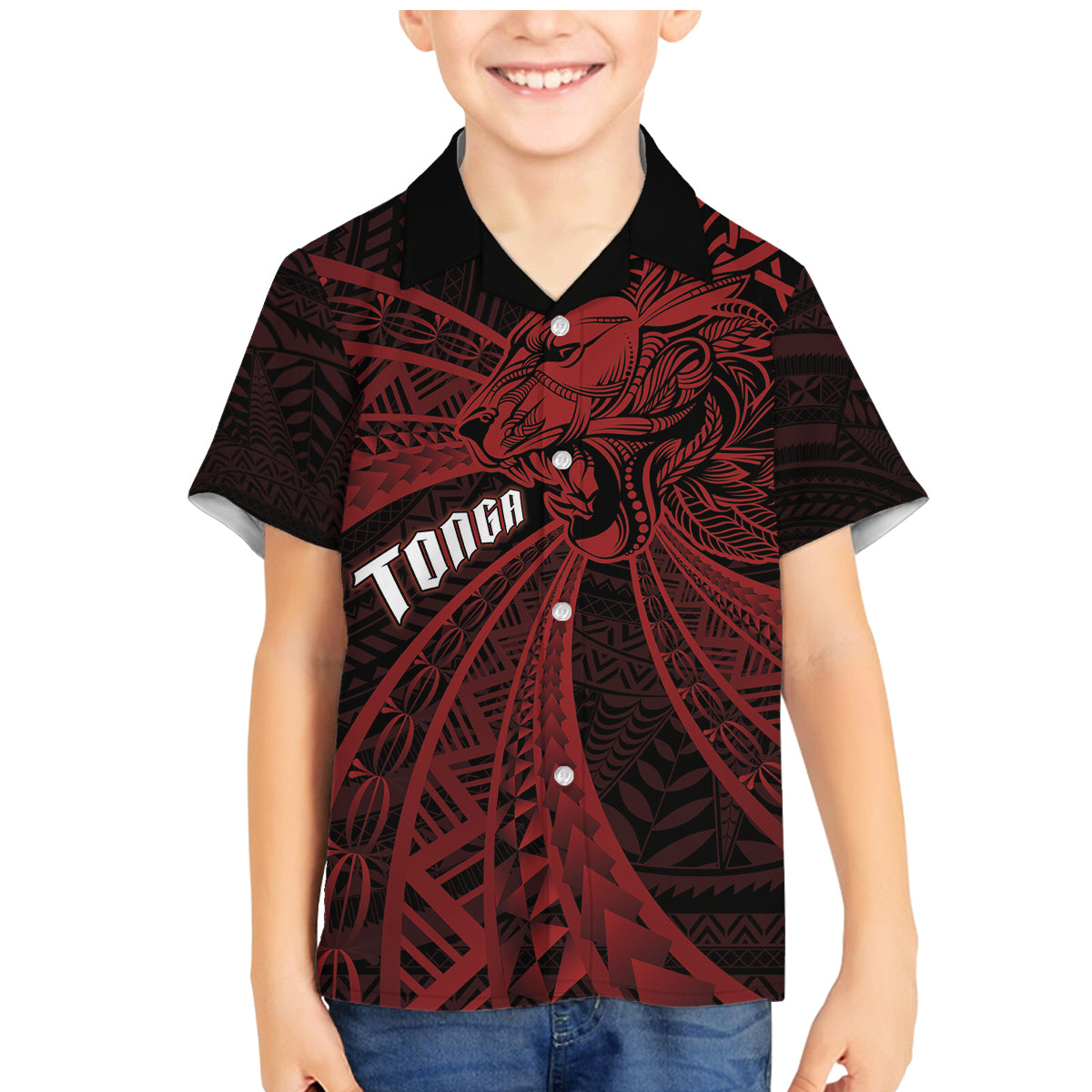 Tonga Independence Day Family Matching Mermaid Dress and Hawaiian Shirt Tongatapu Lion Ngatu Motifs Black Ver. LT7 Son's Shirt Black - Polynesian Pride