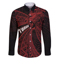 Tonga Independence Day Family Matching Off The Shoulder Long Sleeve Dress and Hawaiian Shirt Tongatapu Lion Ngatu Motifs Black Ver. LT7 Dad's Shirt - Long Sleeve Black - Polynesian Pride
