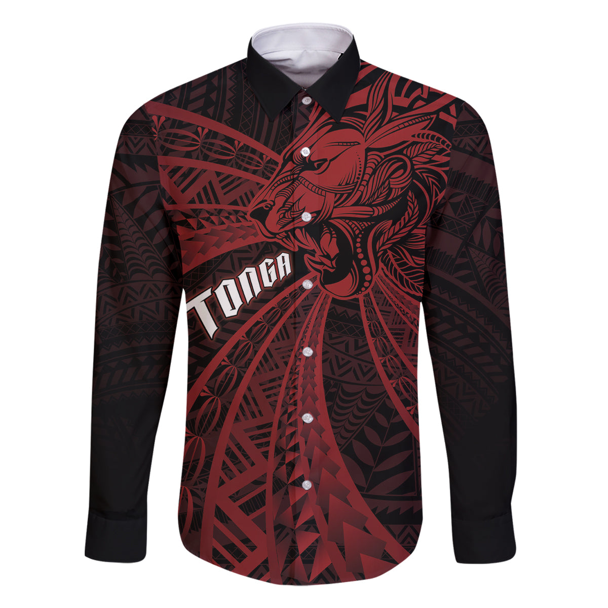 Tonga Independence Day Family Matching Off Shoulder Maxi Dress and Hawaiian Shirt Tongatapu Lion Ngatu Motifs Black Ver. LT7 Dad's Shirt - Long Sleeve Black - Polynesian Pride