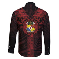 Tonga Independence Day Family Matching Off Shoulder Maxi Dress and Hawaiian Shirt Tongatapu Lion Ngatu Motifs Black Ver. LT7 - Polynesian Pride