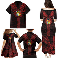 Tonga Independence Day Family Matching Puletasi and Hawaiian Shirt Tongatapu Lion Ngatu Motifs Black Ver. LT7 - Polynesian Pride