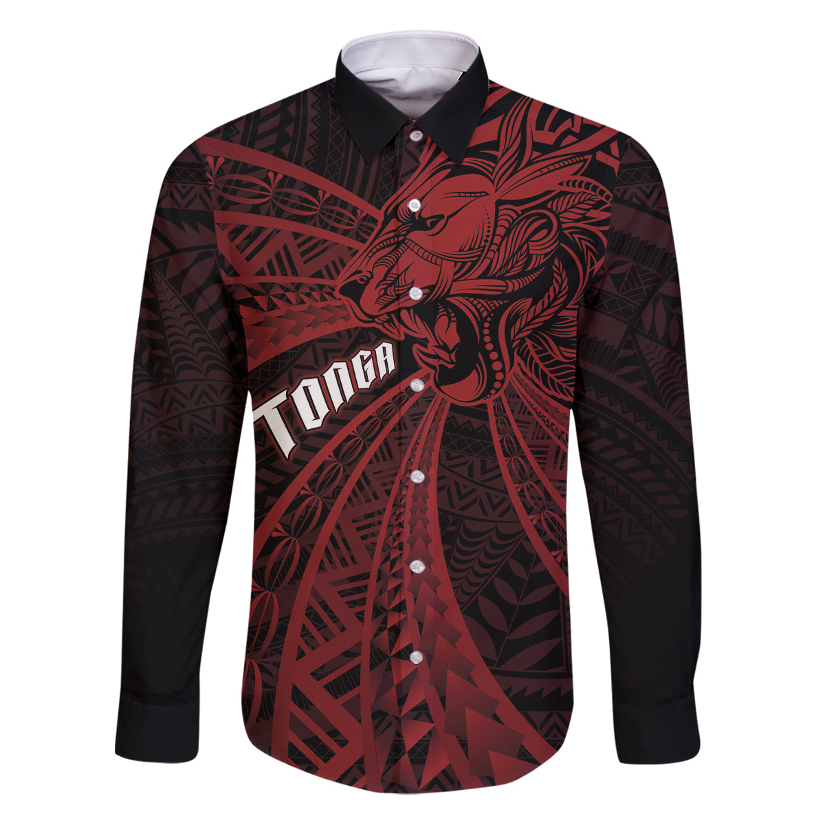 Tonga Independence Day Family Matching Puletasi and Hawaiian Shirt Tongatapu Lion Ngatu Motifs Black Ver. LT7 Dad's Shirt - Long Sleeve Black - Polynesian Pride